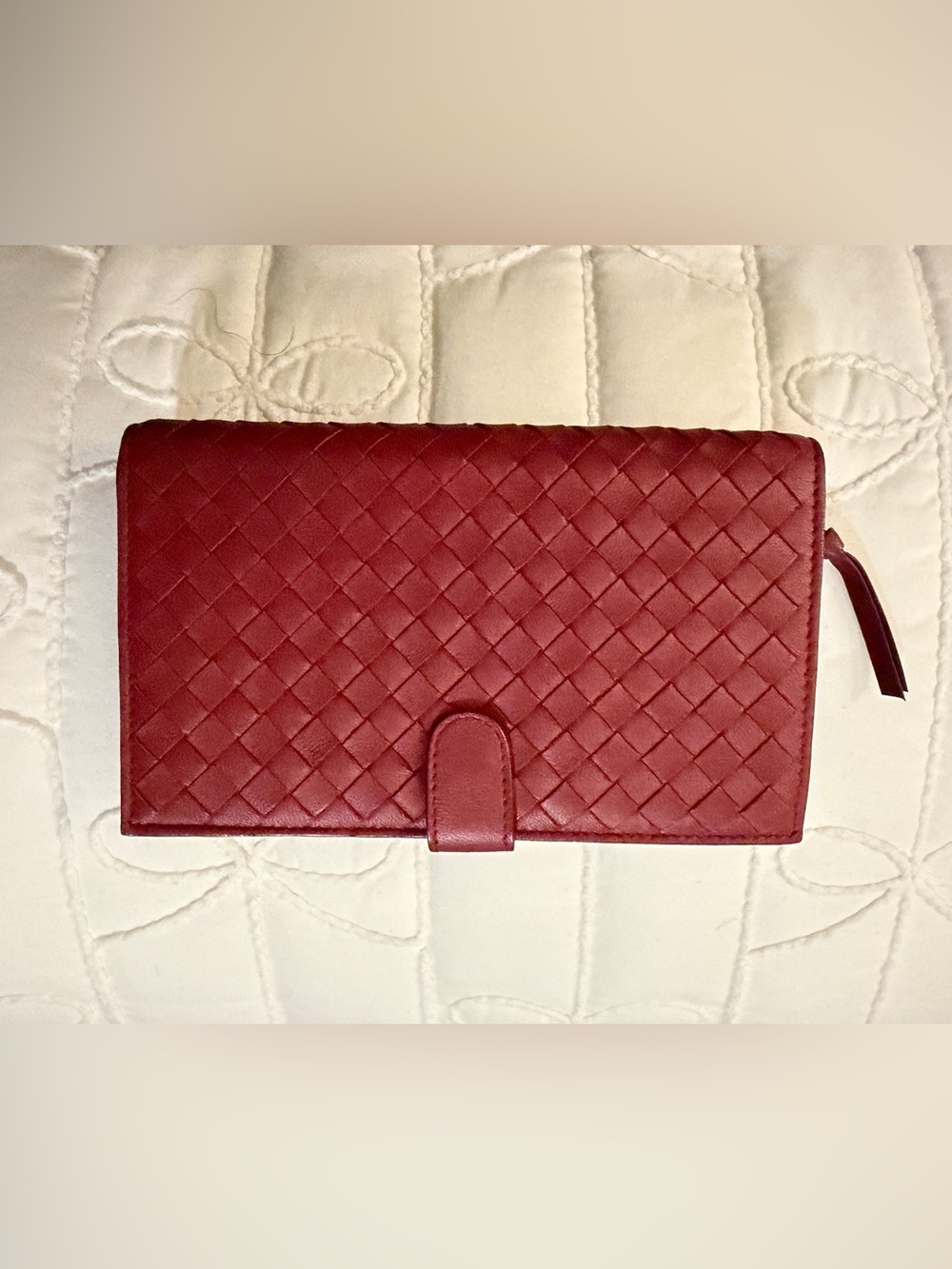 Red Woven Leather Wallet Clutch